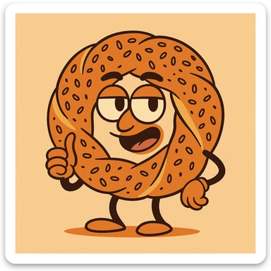 a simit, the Turkish sesame bread ring, in flat cartoon style, simple and bold shapes, warm colors, minimal shading sticker