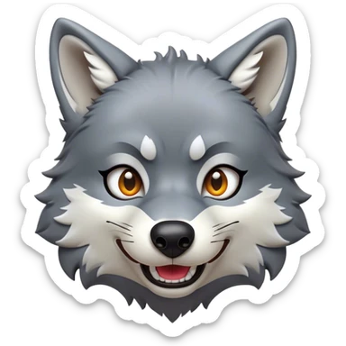 Cinematic Comical Wolf Portrait Emoji, Head tilted dramatically with an exaggeratedly amused expression, featuring a striking grey and white Fur with bold accents and wide, expressive eyes filled with playful disbelief, Simplified yet hilariously expressive features, highly detailed, glowing with a slightly sassy glow, high shine, dramatic yet playful, stylized with an air of cheeky wilderness mischief, bright and endearing, soft glowing outline, capturing the essence of a spirited and over-the-top wolf, so meme-worthy it feels like it could howl its way into internet fame instantly! sticker