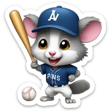 Possum playing baseball sticker