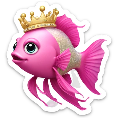 pink fancy fish with glitter and jewelry and gold crown sticker