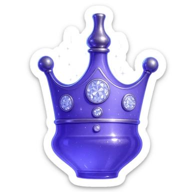 Make this crown into a magical elixir bottle: keep the crown shape and color #7986cb, bottom should merge into a bottle/flask, add bold silver and iridescent accents, intense magical glowing effects, very small neck, seamless bottom, floating, transparent background, no base or shadow, modern, fits a luxury collection. Style: modern luxury collection, transparent background, floating, bold silver and iridescent accents, intense magical glowing effects. sticker