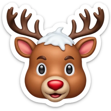realistic emoji Rudolph red nosed reindeer with snow on its head and nose sticker