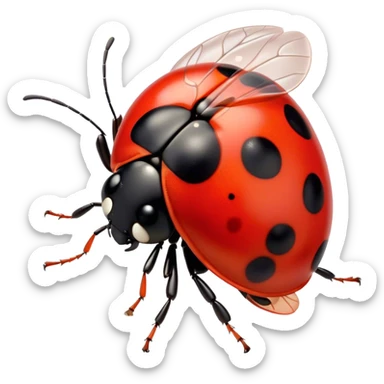 Cinematic Noble Ladybug Portrait Emoji, Poised and charming, with a tiny, rounded red shell adorned with crisp black spots, delicate antennae, and bright, observant eyes, Simplified yet sharply detailed features, highly detailed, glowing with a soft, scarlet radiance, high shine, intelligent and spirited, stylized with an air of natural whimsy, focused and alert, soft glowing outline, capturing the essence of a watchful ladybug that appears ready to scuttle out of the screen with effortless grace! sticker