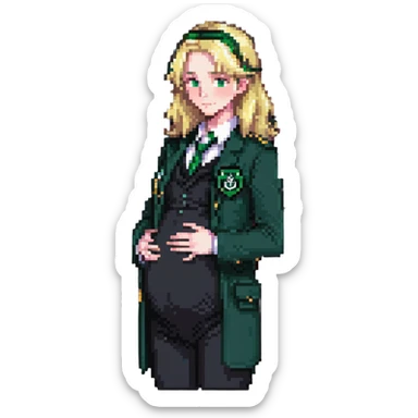 pregnant male in Slytherin uniform, blonde hair, pale skin sticker