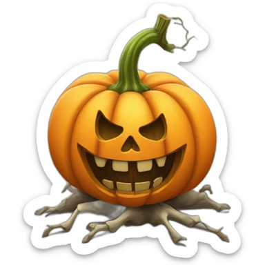 a Halloween pumpkin with skeleton hands takes root sticker