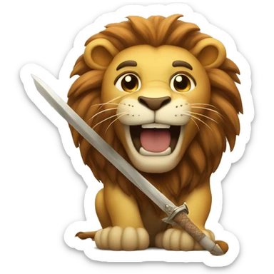 lion holding a sword with a smile on its face sticker