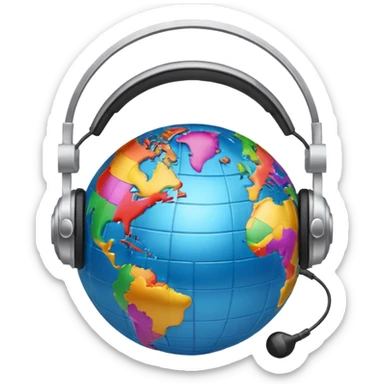 Globe with headphones on, giving to the music sticker