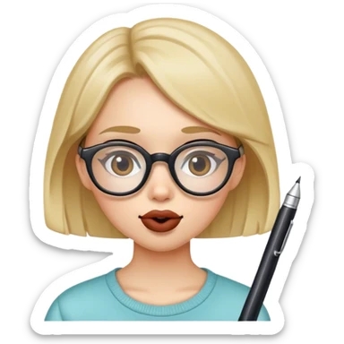 Girl with glasses and pen in her mouth sticker