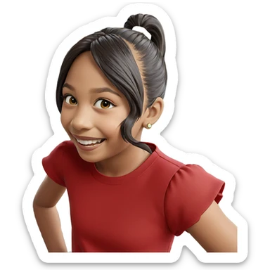 smiling girl by christmas tree sticker