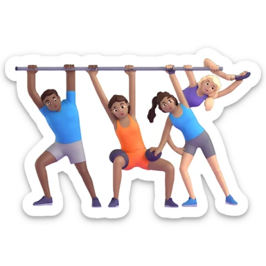 3 friends exercising together, one black person and two white people sticker
