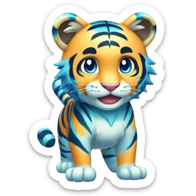 Colorful Shiny Kawaii Cute Blue-striped Tiger-Fakémon-Pokémon full body sticker