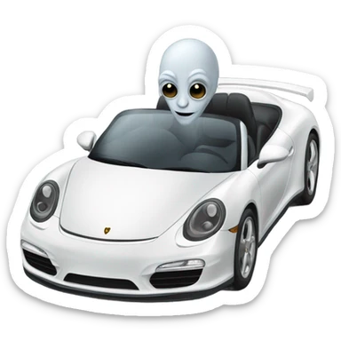 Gray alien in a white Porsche  sticker