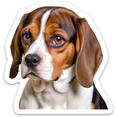 Cinematic Meme-Worthy Grumpy Tri-Color Beagle Portrait Emoji, Head held high but eyes filled with dramatic disappointment, showcasing a smooth tri-color coat of white, brown, and black, deeply furrowed brow forming an unmistakable scowl, floppy ears slightly angled back in disapproval, piercing hazel eyes glaring with pure exasperation, Simplified yet hilariously over-exaggerated features, highly detailed, glowing with an aura of supreme annoyance, high shine, exhausted yet judgmental, stylized with an almost regal pettiness, bright but brooding, soft glowing outline, capturing the essence of a companion that has seen it all and is thoroughly unimpressed, so meme-worthy it feels like it could instantly become the next viral sensation of grumpiness! sticker
