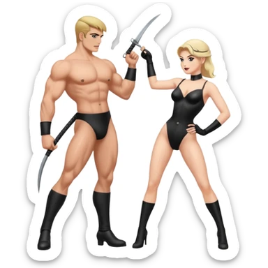 dominatrix whipping a naked man sticker