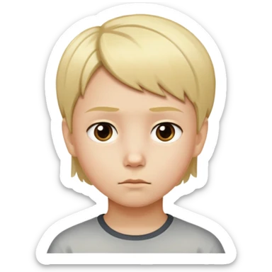 "- Nam
- 10 tuổi
- Da trắng
- Tóc ngắn, vàng
- mặt nghiêm túc
" sticker