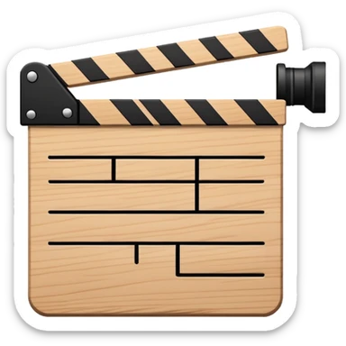 simple clapperboard from top view, geometric outline with thin black lines and single diagonal line, minimalist sticker