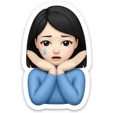 crossed arms holding neck crying woman with black hair  sticker