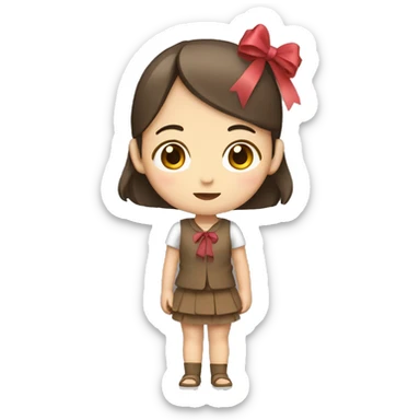 Full body Asian Girl with brown hair standing wearing bow  sticker