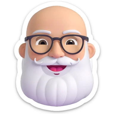 bald man with spectacles, long white beard, winking, big smile sticker