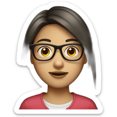 Girl with straight long dark hair and red glasses sticker