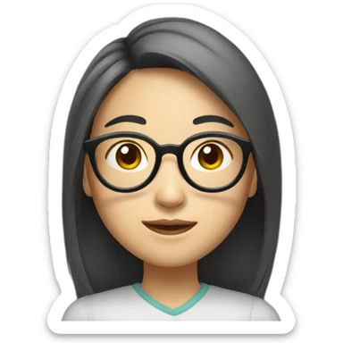 Asian girl, long hair, round face, glasses sticker