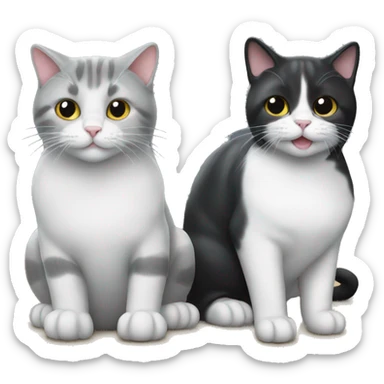 two cats: one that is grey and white, and one that is black sticker