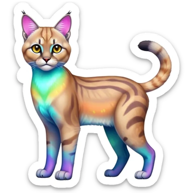 Colorful Neon exotic iridescent tropical shiny Fantasy-Siamese-Bobcat-Caracal-Scottish-Fold-feline-Fakémon-feline-hybrid (full body) sticker
