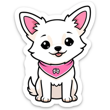Fluffy white chihuahua with pink bandana sticker
