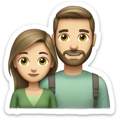 husband and wife. husband has light brown short straight hair, full beard, green eyes, olive skin. wife has medium length straight dark brown hair, hazel green eyes, pale skin sticker