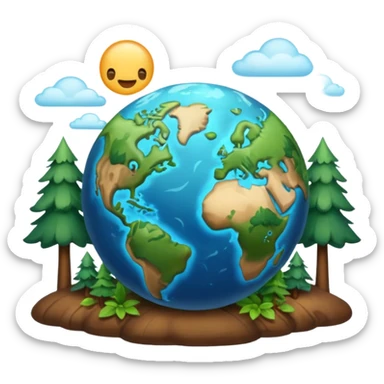 Generate a realistic emoji-style icon of the Earth with forests, oceans, and clean skies — bright lighting and soft shadows sticker