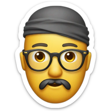 animated face sticking out tongue and closed right eye with gradient glasses, beard and bandana on head sticker