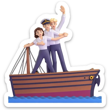 couple in love on a ship standing at the bow like Titanic sticker