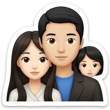 Long hair brunette Asian girl and black hair asian male couple. Only 2 people sticker