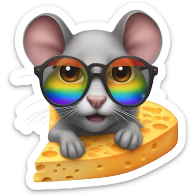 rainbow glasses on a cheddar rat  sticker