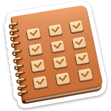 modern elegant planner with checkmarks emoji, 3D style, light terracotta, beige or pink and gold, clean design sticker