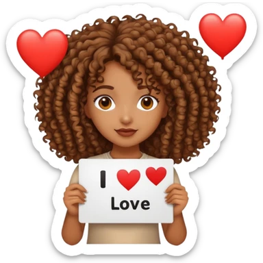 a curly hair brown girl holding a sign saying “I ❤️ T” sticker