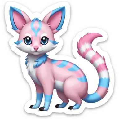 Rare realistic cool cute epic aesthetic colorful Amaura-Sylveon-Civet-Genet-species-Fakemon-hybrid-creature, with markings, full body sticker