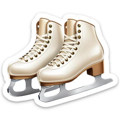 An icon showing The rink is surrounded by cheering spectators and soft arena lights, creating a beautiful, dynamic atmosphere. a pair of elegant figure skates placed on the smooth, sparkling ice of a grand ice arena. Transparent background highlights the grace and beauty of figure skating. sticker