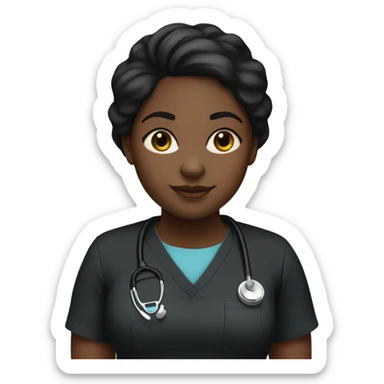 Black girl with middle part and black hair in black scrubs full body no stethoscope  sticker