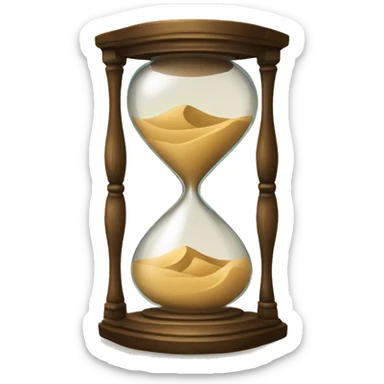 A finely crafted hourglass with sand flowing, placed over or beside a scroll with elegant calligraphy, sticker