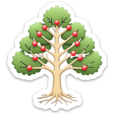 Minimalistic flat vector icon, iOS style, thin black contour on white background. Binary tree diagram with connected nodes. Clean, no text, no shadows sticker