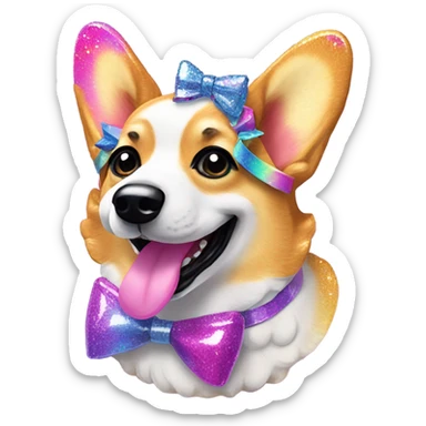 Lisa frank glitter corgi with bows on head sticker