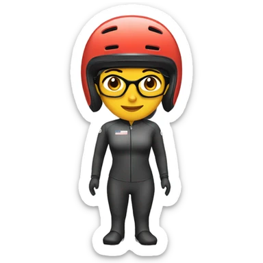 A woman wearing a race bike helmet and race glasses. sticker