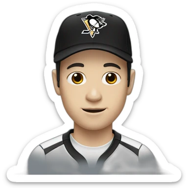 pale man with dark hair wearing a pittsburgh penguins baseball cap sticker
