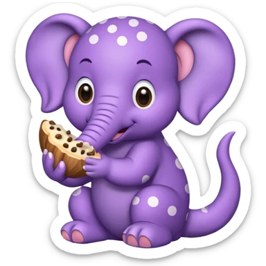 A purple poke a dotted elephant eating a squirl sticker