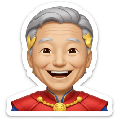 old Chinese superhero laughing with closed eyes sticker