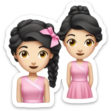 asian girl with black hair tie pink ribbon and pink dress sticker