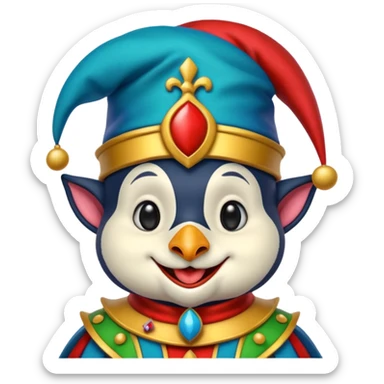 crazy colorful puppy penguin jolly joker, medieval, vintage, court jester, mac os icon, blue color sticker