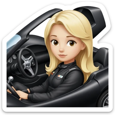 Blonde Girl sitting in a Racing black car sticker