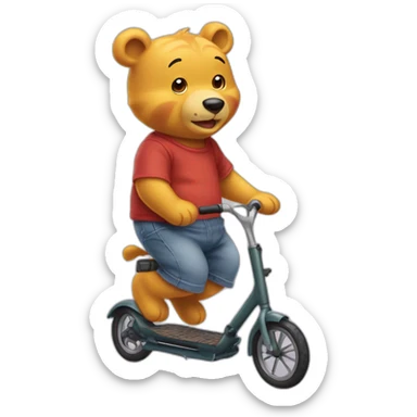 Winnie l'ourson avec une trotinette sticker